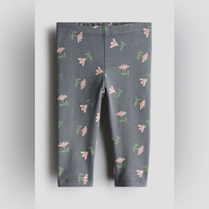 H&M Dark Gray Floral Cotton Leggings Size 3-4Y NWT